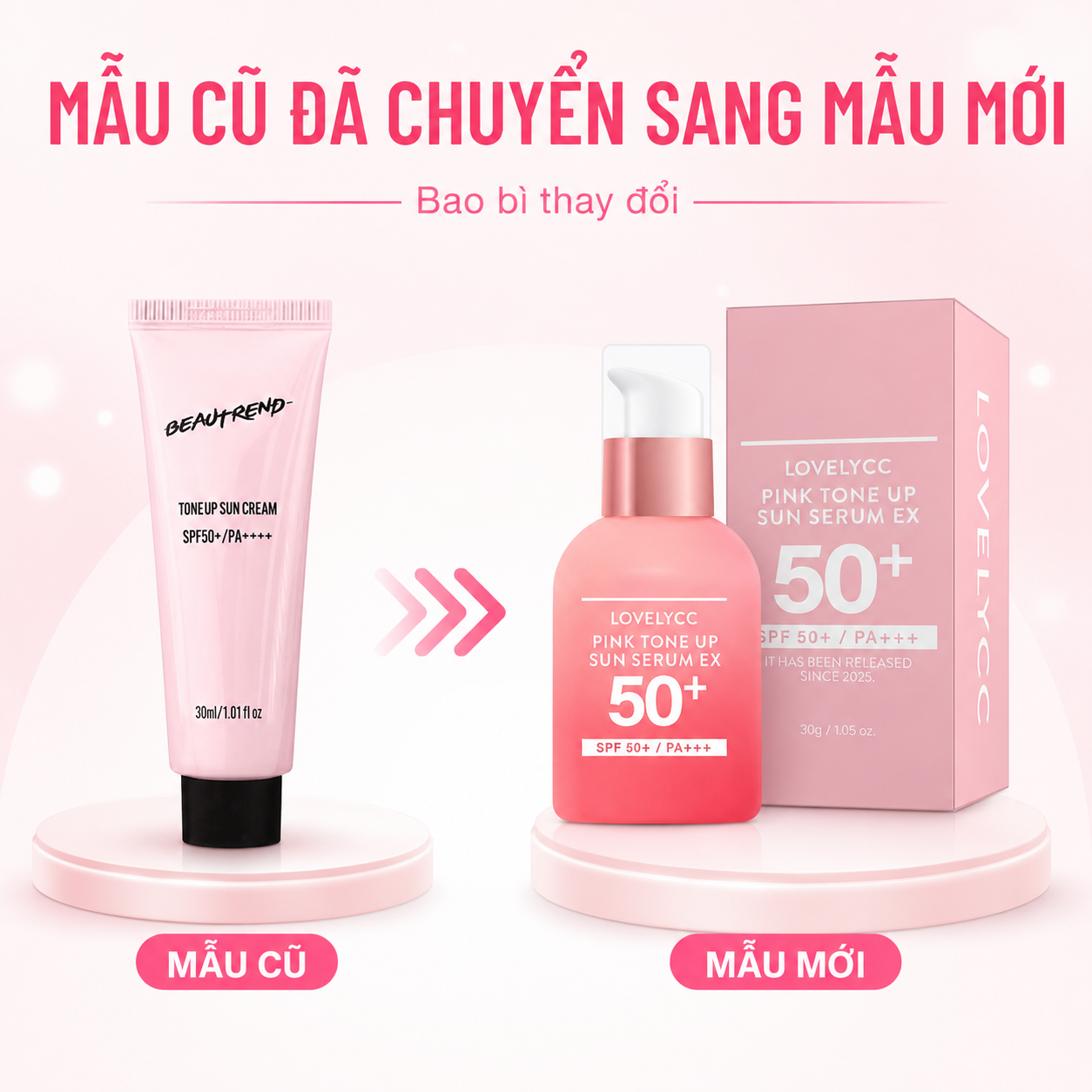 Kem chống nắng nâng tone hồng LOVELYCC SPF50+ PA+++ dạng serum nhẹ mặt