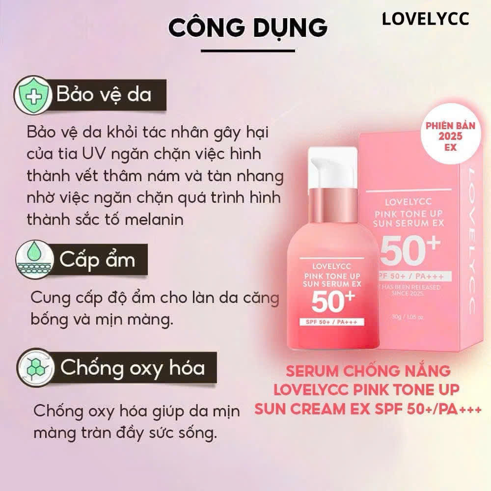 Kem chống nắng nâng tone hồng LOVELYCC SPF50+ PA+++ dạng serum nhẹ mặt