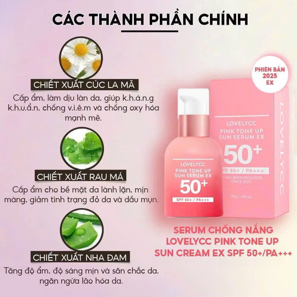 Kem chống nắng nâng tone hồng LOVELYCC SPF50+ PA+++ dạng serum nhẹ mặt